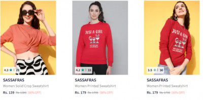 Upto 90% Off on Sassafras Sweatshirts Starts at ₹139 | for women