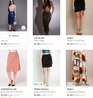 Ajio: Upto 90% off on Skirts & palazzos @ 229
