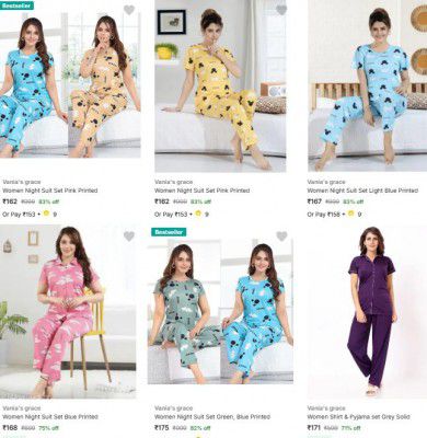 Flipkart : Upto 83% OFF - Vania S Grace Womens Night Suits | Starts At Rs.162