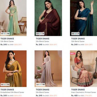 Myntra : Upto 89% OFF - Tiger Snake Sarees | For Women