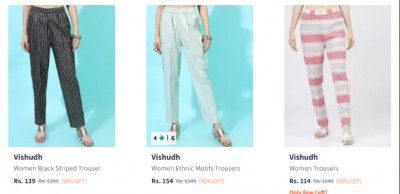 Upto 90% Off Vishudh women's trousers | Start @ 114