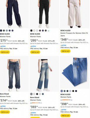 UPTO 91% OFF | Bene Kleed Womens Jeans at Rs 275