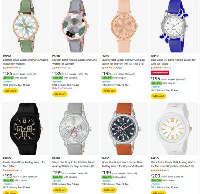 Upto 91% Off on PAPIO Watches + Extra 5% Off Coupons
