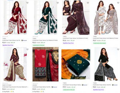 Flipkart : Upto 91% OFF On Thira Womens Dress Materials
