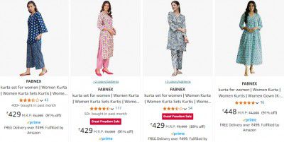Upto 91% Off On Women's Kurta Sets.