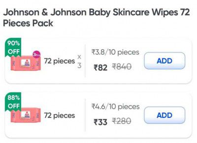 Swiggy Instamart Loot : UPTO 92% OFF | Johnson & Johnson Baby Skincare Wipes 