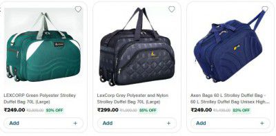 Jiomart: Upto 93% OFF | Strolley Duffel Bag Starts At ₹199