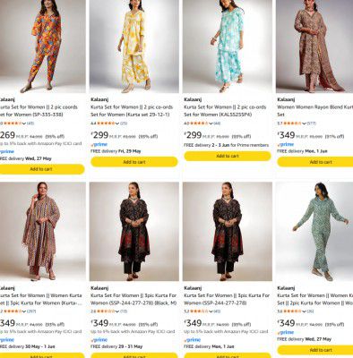 Amazon : Upto 95% OFF - Kalaanj Women's Kurta Set | Starts From Rs.269