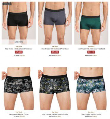 Ajio : Upto 97% Off On Star Word Trunks | Starts At Rs 99