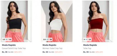 Myntra: Upto 90% OFF On Moda Rapido Crop Tube Top  For Womens | Starts At ₹59