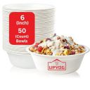 upyog 50-Pack Disposable Bagasse Bowls, 180 ml, Eco-Friendly Biodegradable Sugarcane Bowls, White...