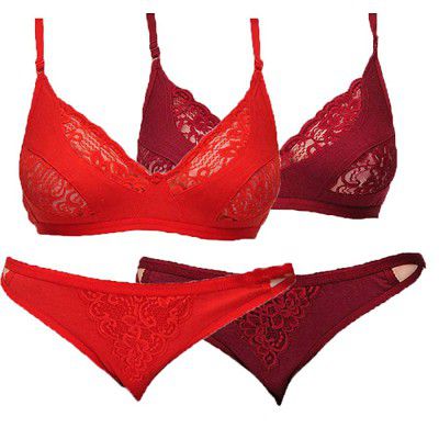 Urbaano Cotton and Lace Bra - Panty Set - (Pack of Two)