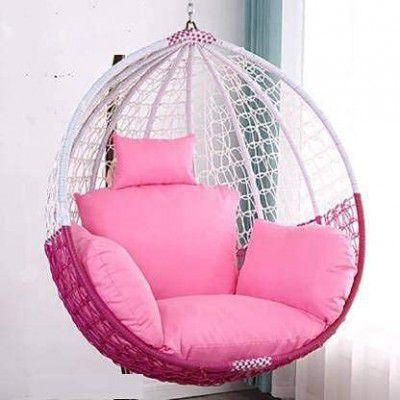 Urban Classic Single Seater |Swing Chair Without Stand & Cushion & Hook Outdoor Indoor| Outdoor| Living Room | Balcony | Garden | Patio | Home Improvement ( Swing Basket_White|Pink, Cushion_Pink)