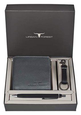 Urban Forest Marty Grey Leather Wallet + Pen + Keyring Combo Gift Set for Men