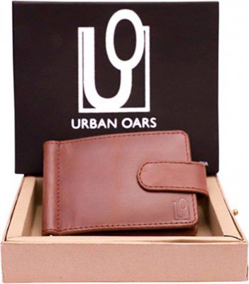 URBAN OARS Men Casual Evening Formal Brown Artificial Leather RFID Money Clip 