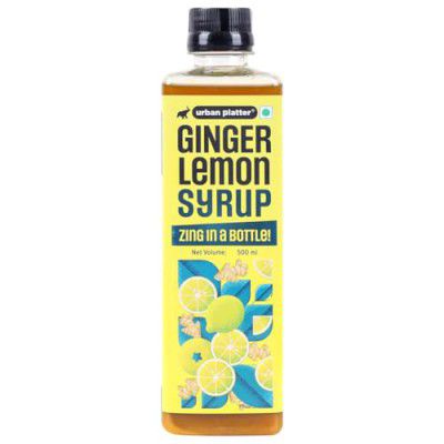 Urban Platter Ginger Lemon Syrup, 500ml (Refreshing | Tangy and Zesty | Sweetened)