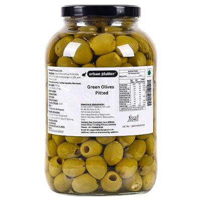 Urban Platter Whole Green Gordal Olives Pitted, 3.8kgs (Product of Spain | Large Size Olive without Pits | Firm & Juicy | Drained Weight - 2kgs)