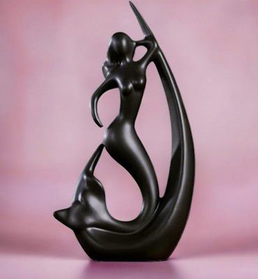 URBAN SENSE Mermaid Shape Ceramic Home Decor Fantasy Figurine | Gift For All Occasions | (Black Mermaid),25 X 25 cm