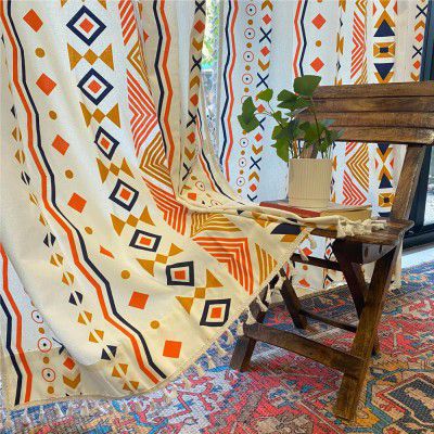 Urban Space Abstract Boho Decorative Curtains for Door,100% Cotton Curtain 7 Feet Long,1 Piece Curtain (Boho Multi Orange,7 Feet)