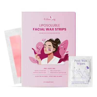 Urban Yog Small Liposoluble Facial Wax Strips for Women - 20 Wax Strips + 4 Post-Wax Wipes 