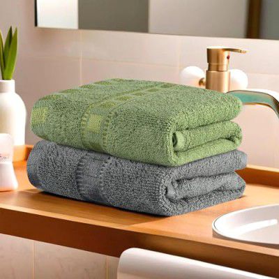 Urbane Home Pack of 2 Cotton Hand/Face Towels for Men & Women | Easily Washable | Workout Gym Napkins for Men | Pocket Towel - Grey & Green