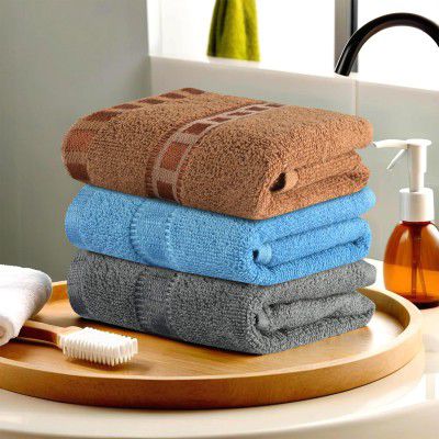Urbane Home Pack of 3 Cotton Hand/Face Towels - Grey-Sky Blue & Golden