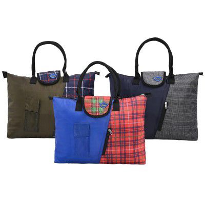 Urbane Home Pack of 3 Foldable Shopping Bags For Women with 3 Small Pockets 