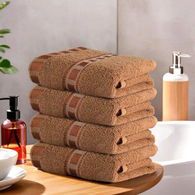 Urbane Home Pack of 4 Cotton Hand/Face Towels for Men & Women || Pocket Towel - Golden