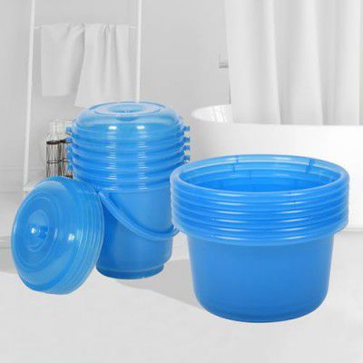 Urbane Home Set of 12 Bathroom Combo Set | Bathroom Set | 6 Piece Tub-25 L & 6 Piece Bucket-13 L Bathing Set | Modern Bathroom Accessories Set | Transparent Blue