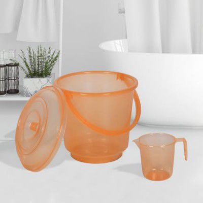 Urbane Home Set of 2 Bathroom Combo Set | Bathroom Combo Set | Bucket-13 L & Mug-1100 ml | Transparent Orange