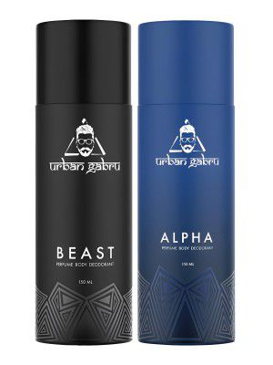 urbangabru Alpha & Beast Long-Lasting 150Ml X 2 Combo Fresh Deodorant Spray - For Men (300 Ml, Pack Of 2)