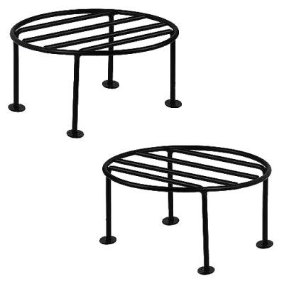 URBANMAALI Plant Round Stand Galvanised Metal Flower Pot Holder Gamla Support Corner Rack Outdoor Display Shelf - (Pack of 2, Black)