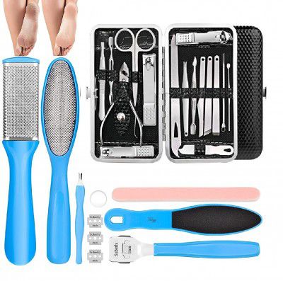 URBANMAC Pedicure Kits - Callus Remover for Feet, 23 in 1 Professional Manicure Set Pedicure Tools Stainless Steel Foot Care, Foot File Foot Rasp Dead Skin for Women Men Home Foot Spa Kit, Blue