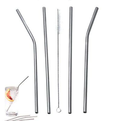 UrbanMade Stainless Steel Straw Set with Cleaning Brush - Pack of 5 (2-Straight, 2-Bend, 1-Brush)