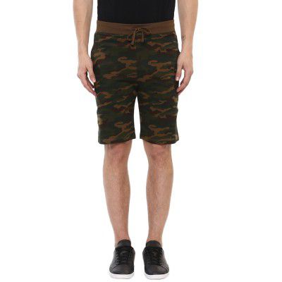 Urbano Fashion Men's Camouflage/Military Printed Olive Green Cotton Shorts