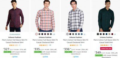 Urbano Fashion Men's Shirts Starts at ₹374 | Upto 73% off