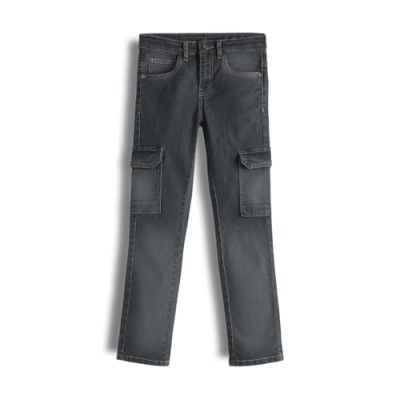 Urbano Juniors Boy's Slim Fit Washed Denim Cargo Jeans with 6 Pockets Stretchable