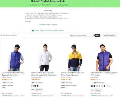 [Extra Apply 20% Coupon] Urbano Stylish Men Jackets Starts at Rs 552