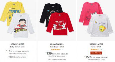 URBANPLAYERS Kid's T-shirt starts ₹139 | Upto 86% Off