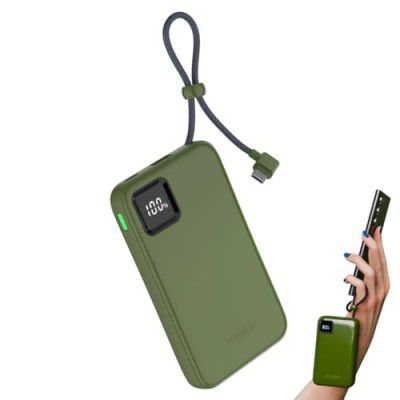 URBN 10000mAh Power Bank with Built-in Type-C Cable | 22.5W Super Fast Charging | Dual Type C PD + USB Output | Two-Way Fast Charge | Portable Charger - Camo
