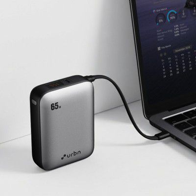 URBN 20000 mAh 65 W Nano Pocket Size Power Bank (Silver, Lithium, Fast Charging for Mobile)