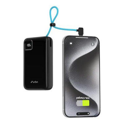 URBN 20000mAh Power Bank with Built-in USB Type-C Output Cable | 22.5W Super Fast Charging (Black)