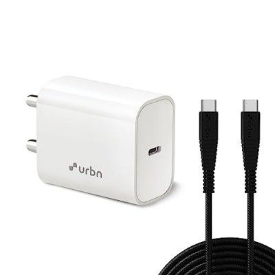 URBN 20W Type C Pd Charger with Type C to C Cable-50% Charge in 30 Mins