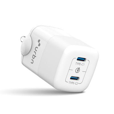 URBN 40W (20W + 20W) Dual Port USB-C (Type C) Wall Charger, Fast Charging GaN Adapter 