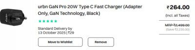 urbn GaN Pro 20W Type C Fast Charger (Adapter Only, GaN Technology, Black)