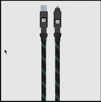 urbn Quad Type A, Type C to Type C, Lightning 1 Feet (0.3M) 4-in-1 Cable (Nylon Braided, Black)