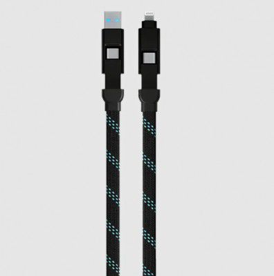 URBN Quad Type A, Type C to Type C, Lightning 3.9 Feet (1.2M) 4-in-1 Cable (Nylon Braided, Black)