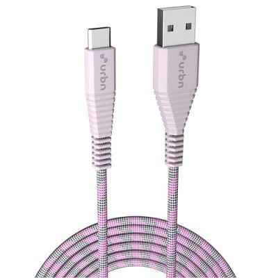 URBN USB Type-C 25w Ultra Fast Charging Cable - 5ft | Unbreakable Nylon Braided, Quick Charge (QC) Compatible | Charge & Data Transfer | Rugged C-Type Cable for All Devices - Designer Pink