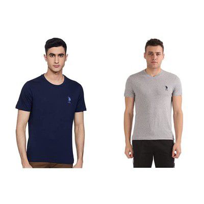 US Polo Association Athleisure Mens Solid Regular Fit T-Shirt (I633-195-PL_Navy_Medium) and Mens Solid Regular Fit T-Shirt