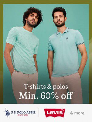 US POLO, LEVIS & more branded T-shirts @ Minimum 60% Off